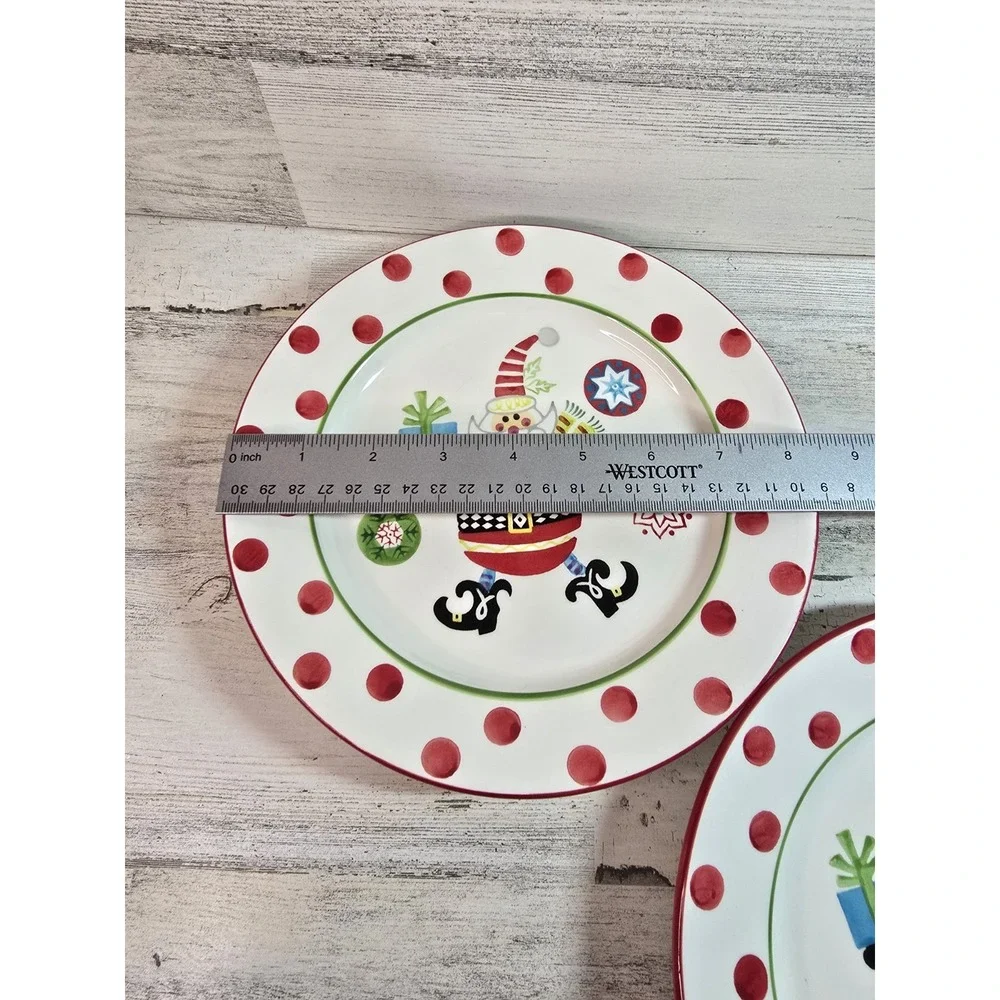 Pier‎ 1 Imports Oh What Fun Santa Salad Plates Set of 2 Red Polka Dot 8.25 in